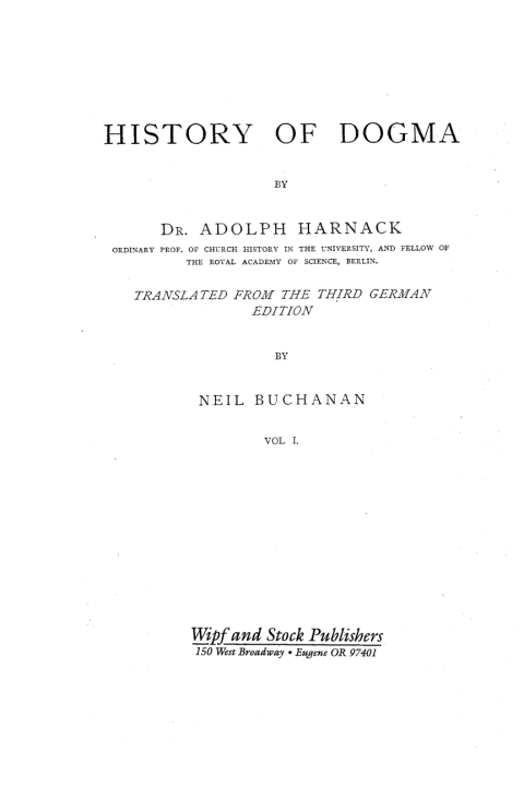 Cover image for book History of Dogma, Volume 1