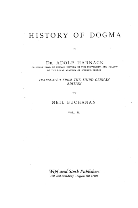 Cover image for book History of Dogma, Volume 2