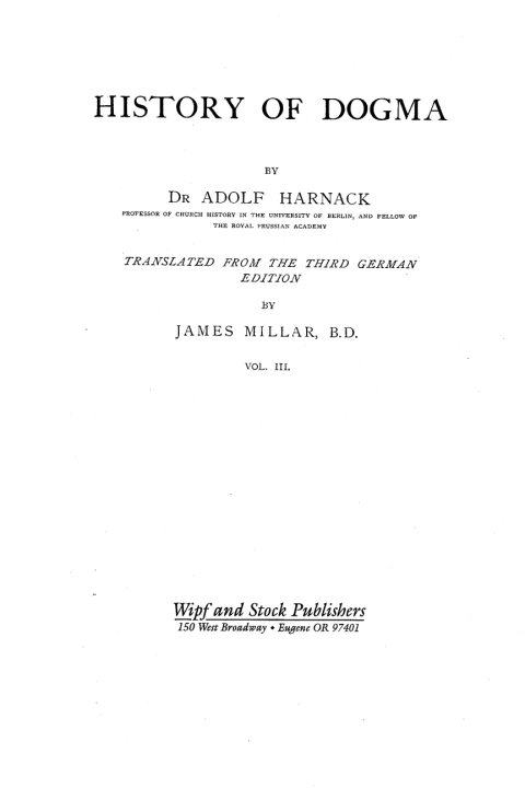 Cover image for book History of Dogma, Volume 3