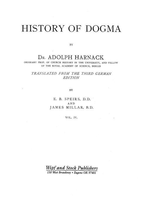 Cover image for book History of Dogma, Volume 4