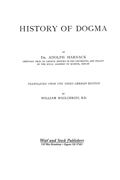 Cover image for book History of Dogma, Volume 6