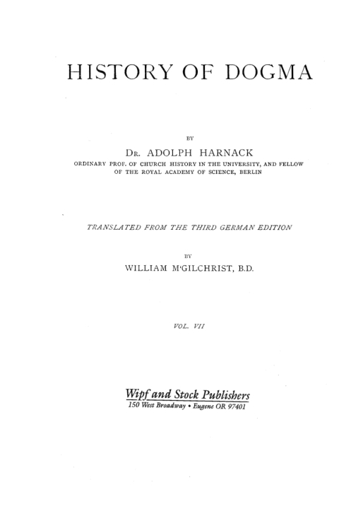 Cover image for book History of Dogma, Volume 7