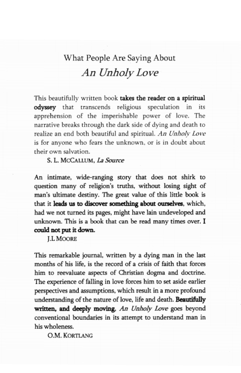 Cover image for book An Unholy Love