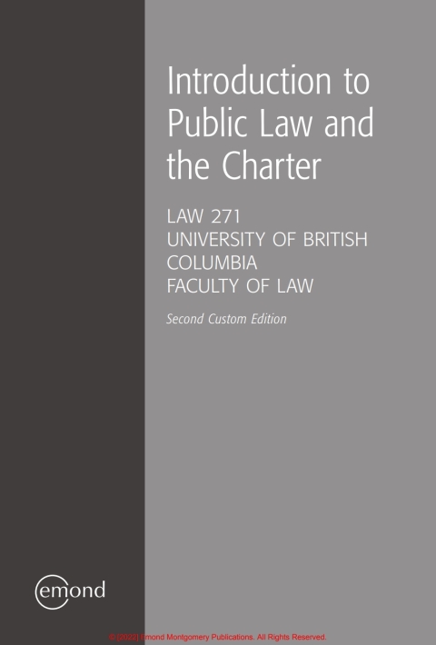 Cover image for book Introduction to Public Law and the Charter, LAW 271, University of British Columbia, Faculty of Law, Custom Edition