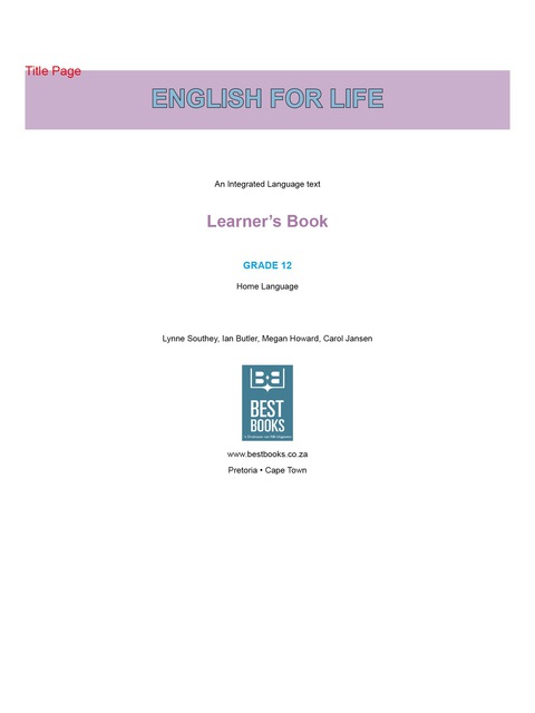 English for Life Grade 12 Learner's Book Home Language 