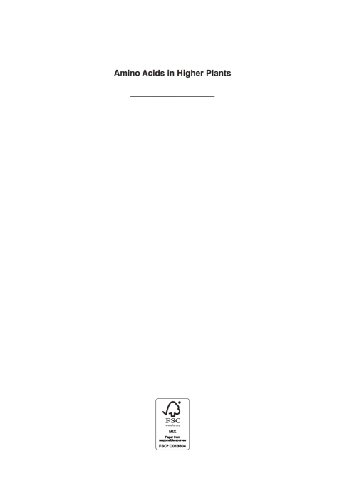 Cover image for book Amino Acids in Higher Plants