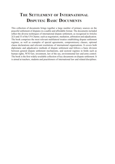 Cover image for book The Settlement of International Disputes