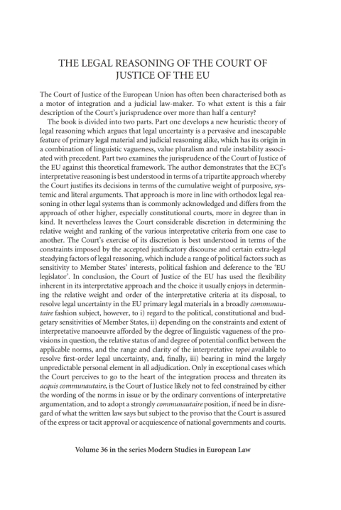 Cover image for book The Legal Reasoning of the Court of Justice of the EU