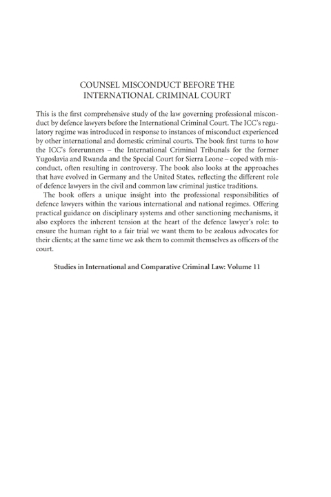 Cover image for book Counsel Misconduct before the International Criminal Court