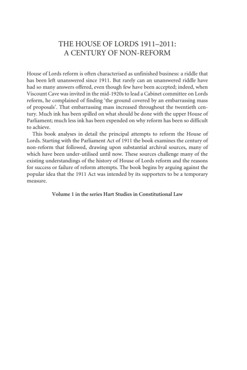 Cover image for book The House of Lords 1911-2011