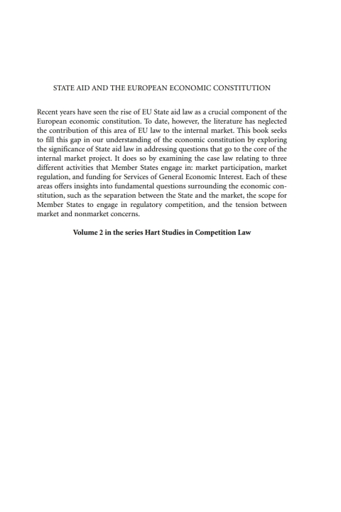 Cover image for book State Aid and the European Economic Constitution