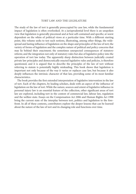 Cover image for book Tort Law and the Legislature