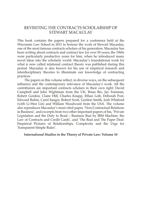 Cover image for book Revisiting the Contracts Scholarship of Stewart Macaulay
