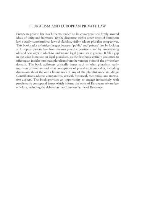 Cover image for book Pluralism and European Private Law