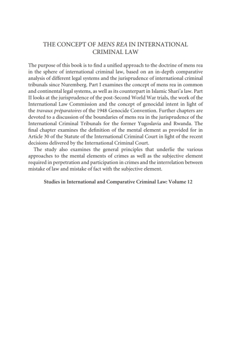 Cover image for book The Concept of Mens Rea in International Criminal Law