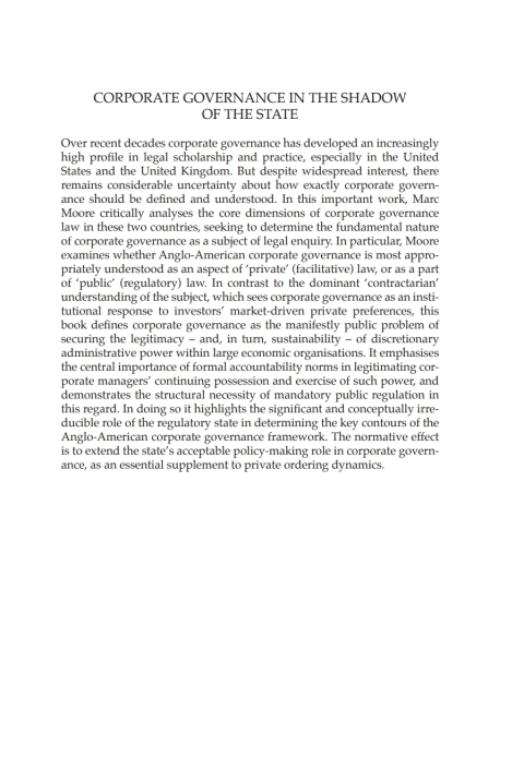 Cover image for book Corporate Governance in the Shadow of the State