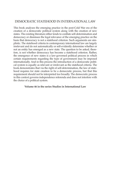 Cover image for book Democratic Statehood in International Law
