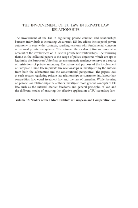 Cover image for book The Involvement of EU Law in Private Law Relationships