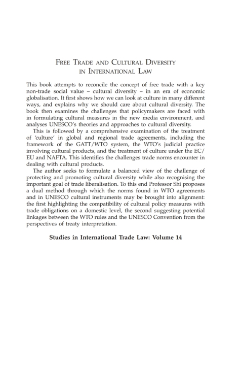 Cover image for book Free Trade and Cultural Diversity in International Law