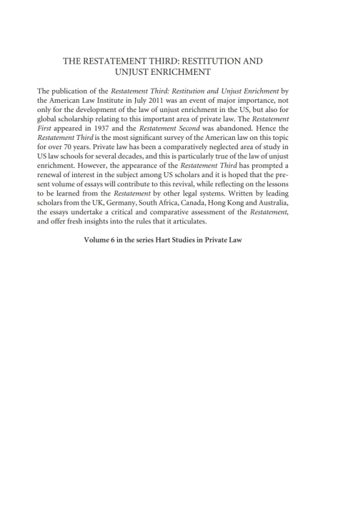 Cover image for book The Restatement Third: Restitution and Unjust Enrichment
