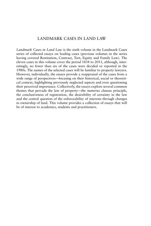 Cover image for book Landmark Cases in Land Law
