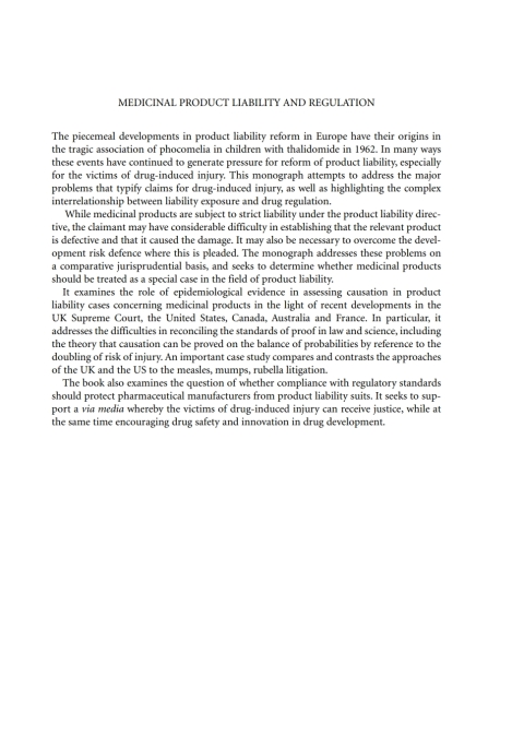 Cover image for book Medicinal Product Liability and Regulation