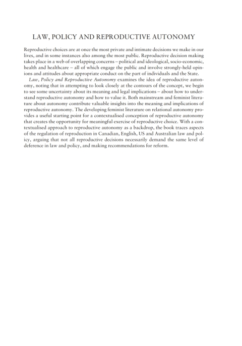 Cover image for book Law, Policy and Reproductive Autonomy