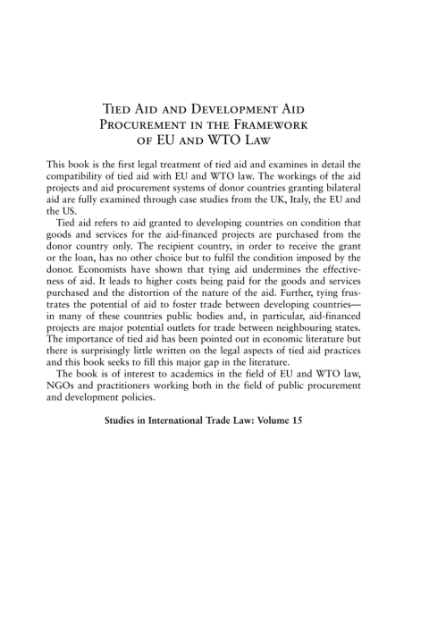 Cover image for book Tied Aid and Development Aid Procurement in the Framework of EU and WTO Law