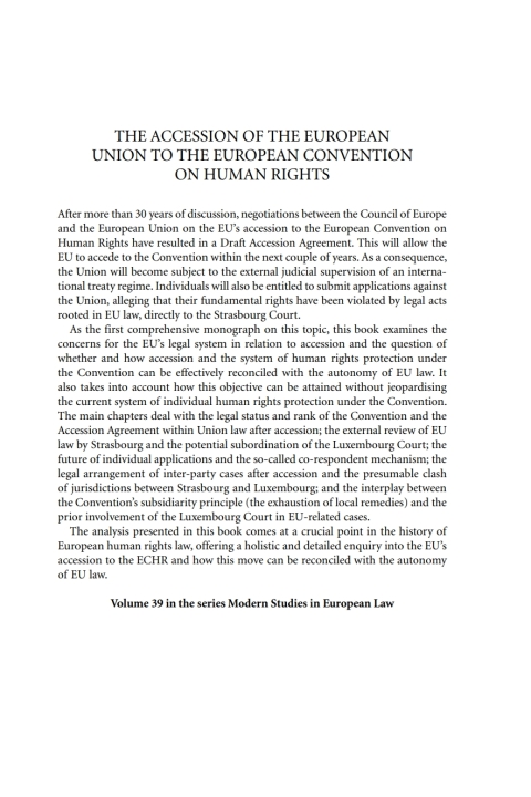 Cover image for book The Accession of the European Union to the European Convention on Human Rights