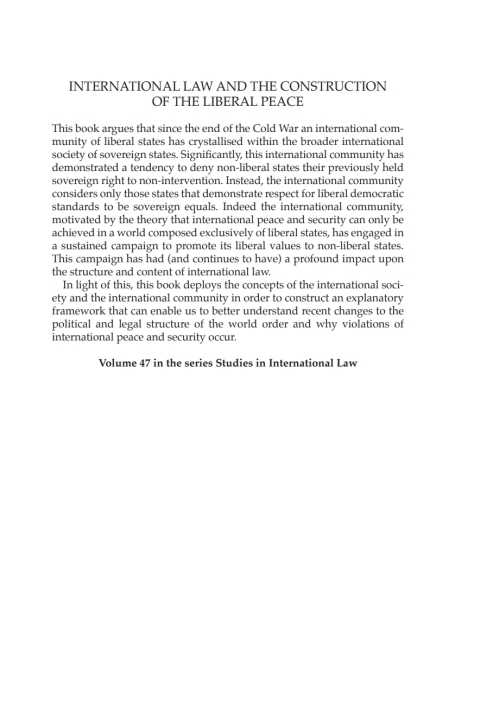 Cover image for book International Law and the Construction of the Liberal Peace