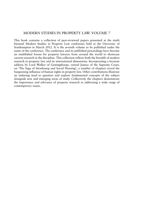 Cover image for book Modern Studies in Property Law - Volume 7