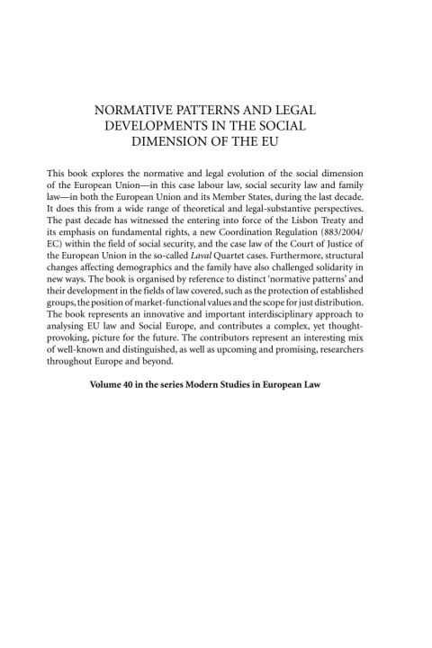 Cover image for book Normative Patterns and Legal Developments in the Social Dimension of the EU