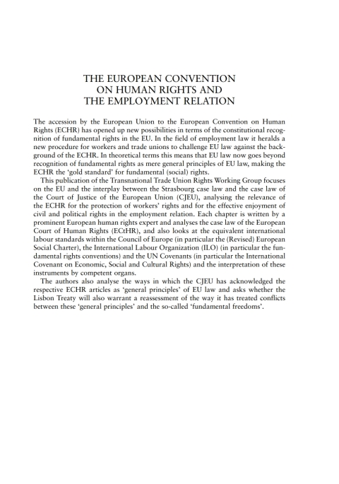 Cover image for book The European Convention on Human Rights and the Employment Relation