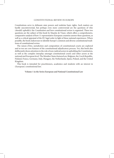 Cover image for book Constitutional Review in Europe