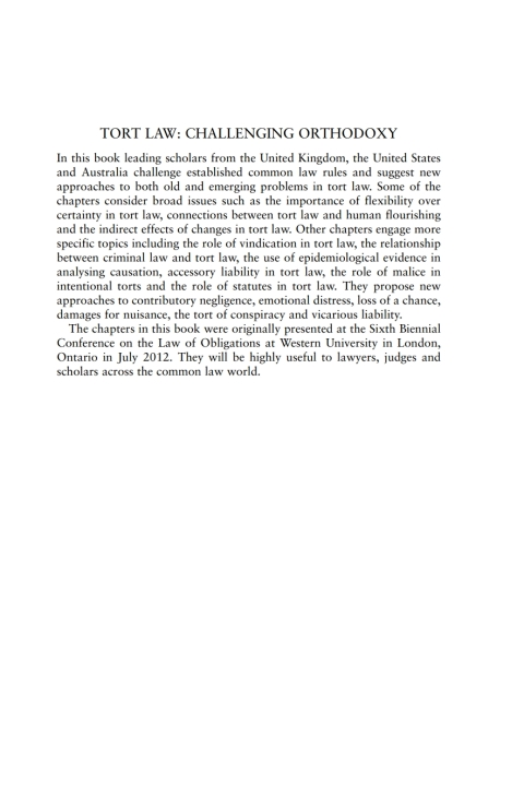 Cover image for book Tort Law: Challenging Orthodoxy