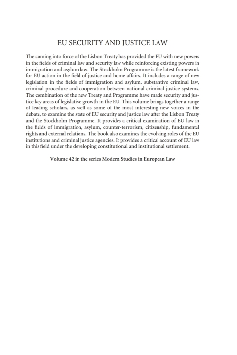 Cover image for book EU Security and Justice Law