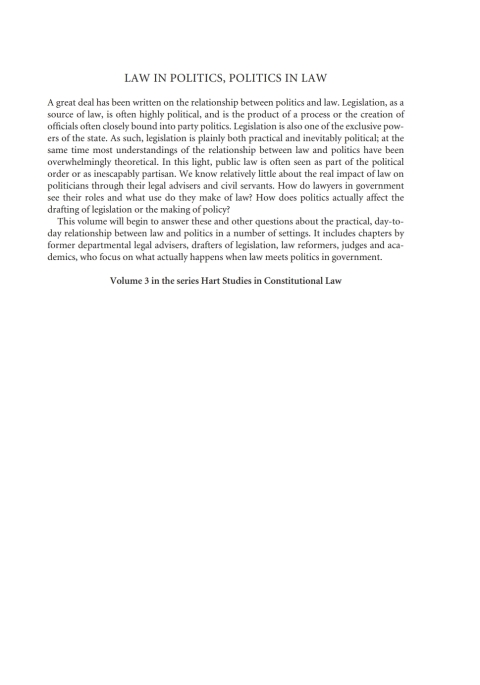 Cover image for book Law in Politics, Politics in Law