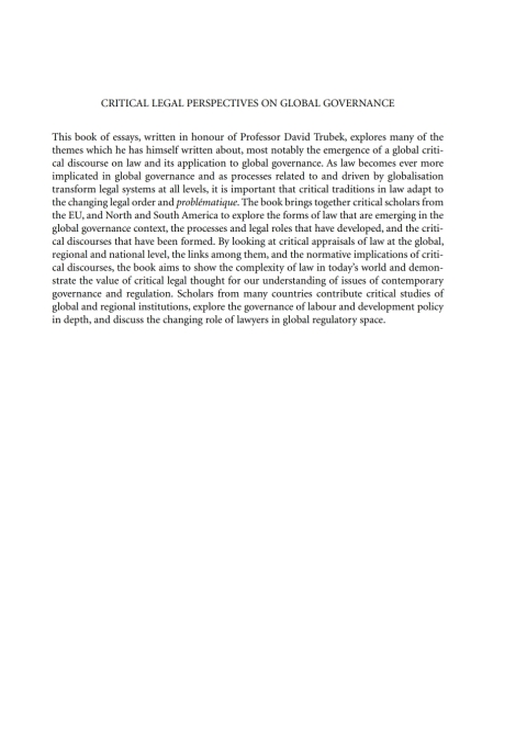Cover image for book Critical Legal Perspectives on Global Governance