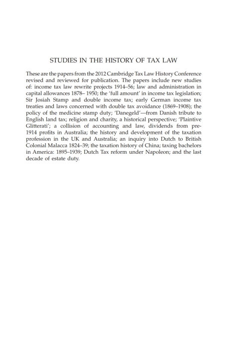 Cover image for book Studies in the History of Tax Law, Volume 6