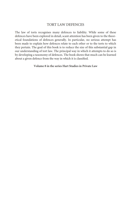Cover image for book Tort Law Defences
