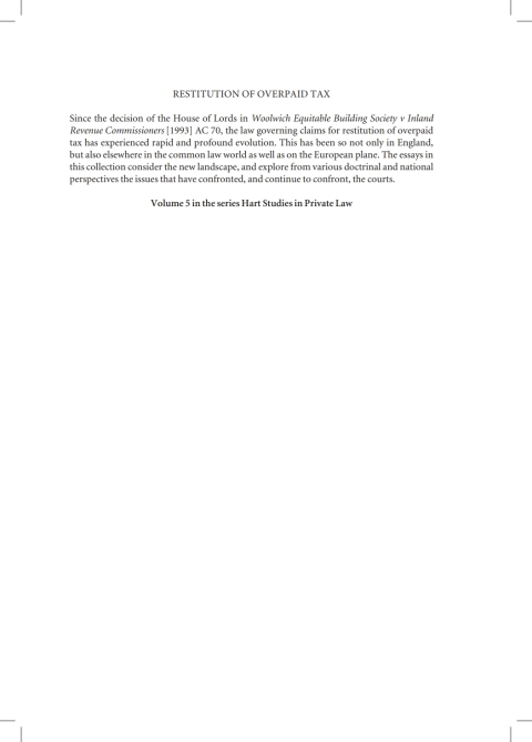 Cover image for book Restitution of Overpaid Tax
