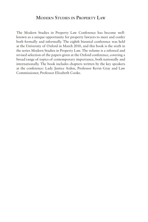 Cover image for book Modern Studies in Property Law - Volume 6