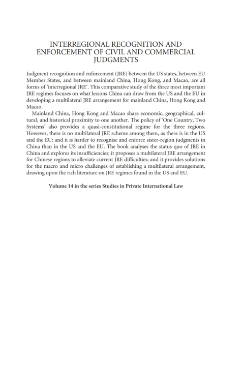 Cover image for book Interregional Recognition and Enforcement of Civil and Commercial Judgments