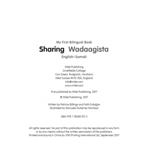 Cover image for book My First Bilingual Book–Sharing (English–Somali)