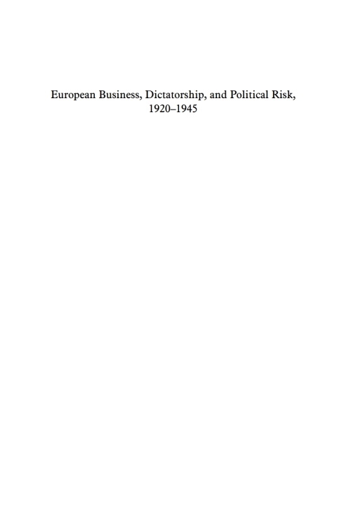Cover image for book European Business, Dictatorship, and Political Risk, 1920-1945