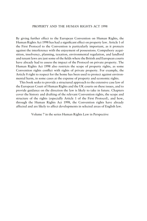 Cover image for book Property and The Human Rights Act 1998