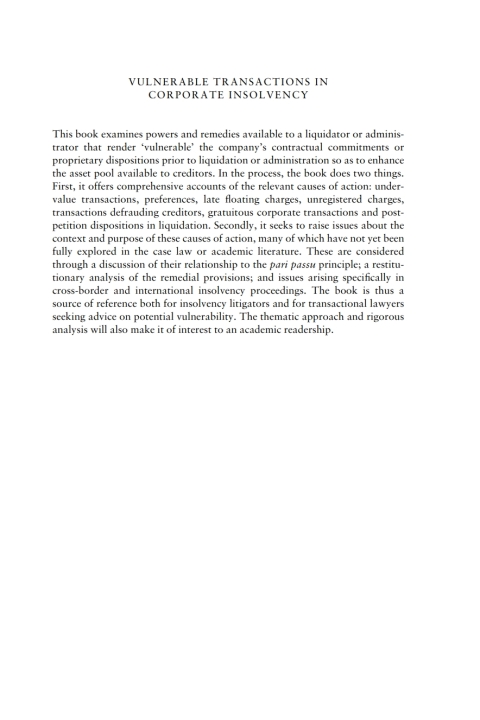 Cover image for book Vulnerable Transactions in Corporate Insolvency