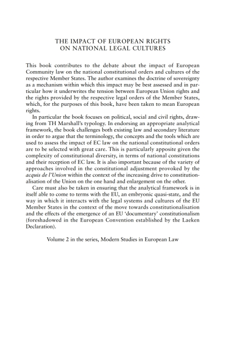 Cover image for book The Impact of European Rights on National Legal Cultures