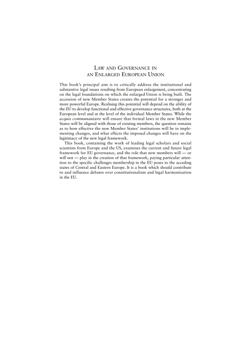 Cover image for book Law and Governance in an Enlarged European Union