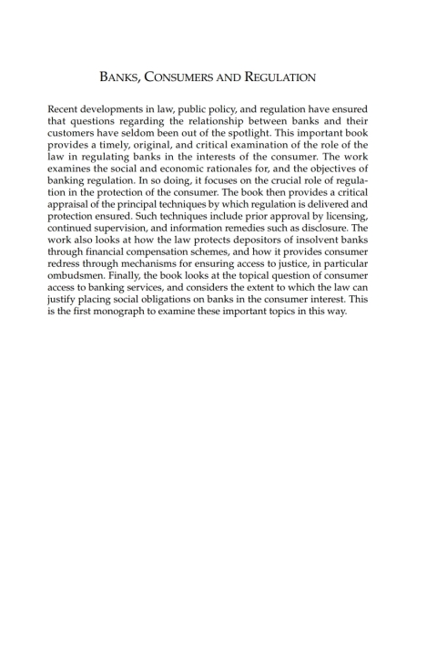 Cover image for book Banks, Consumers and Regulation